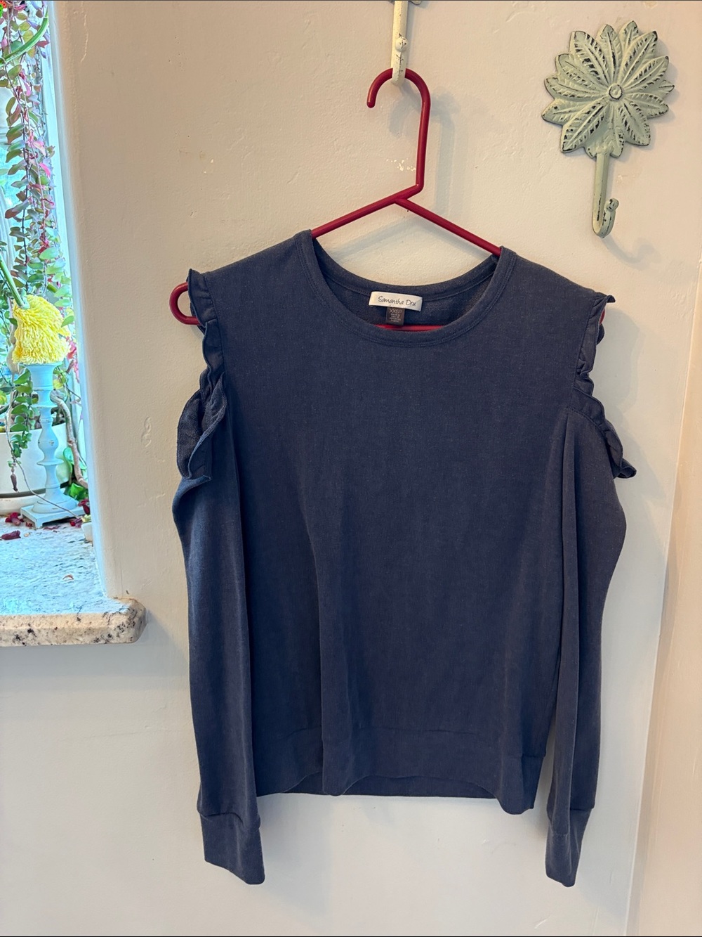 Splendid Dark Navy Cold-Shoulder Ruffle Sweatshirt